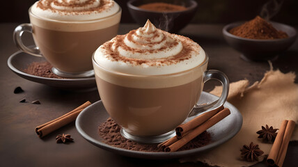 Wall Mural - cup of cappuccino with chocolate soft pause, relaxing, ai generated