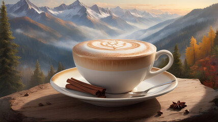 Wall Mural - cup of cappuccino with chocolate soft pause, relaxing, ai generated