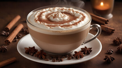 Wall Mural - cup of cappuccino with chocolate soft pause, relaxing, ai generated