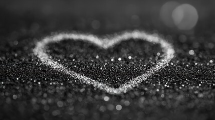 Poster - Low Key Photograph of Heart Shape Drawn with Finger on Black Dusty Surface : Generative AI