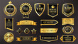© Tartila - Golden luxury labels. Premium quality badges with golden stars and ribbons for product rating. Shiny stickers and seal for certificate vector set.eps