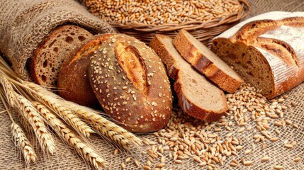 A rustic scene featuring freshly baked bread