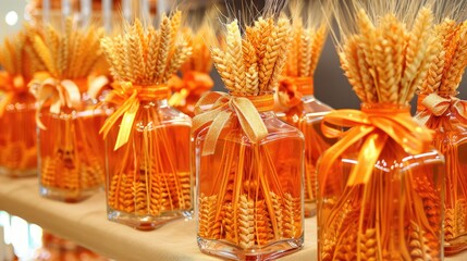 Wall Mural - A row of glass jars with wheat