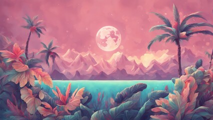 Poster - tropical island with palm trees