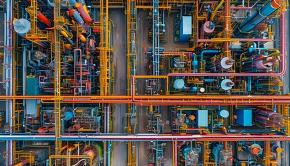 Wall Mural - Vibrant Aerial View of a Large Industrial Factory Complex with Intricate Machinery and Pipes