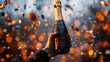 © AnastasiiaCherkas - Formula 1 Winner Celebration with Champagne Bottle amidst Festive Confetti and Vibrant Lights
