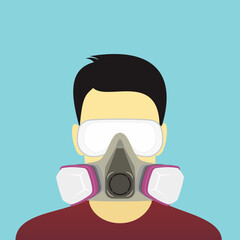 Wall Mural - Worker with safety glasses and respiratory mask. Vector illustration of labor head wearing goggles and breathing protection for personal protective equipment.