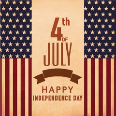 Wall Mural - Vintage poster or banner for American Independence Day celebration.