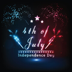 Poster - Shiny text with firework for American Independence Day celebration.