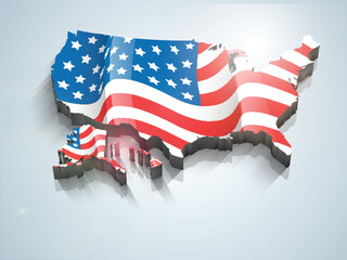 Wall Mural - American Independence Day celebration with 3D map.