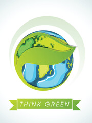 Canvas Print - Think Green Nature Awareness Template with Green Earth Vector Illustration.