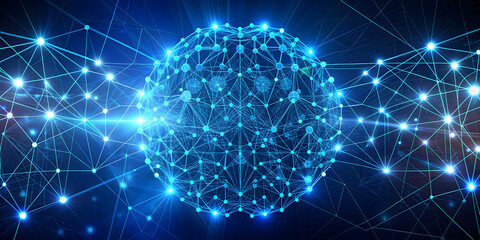 AI technology integration with cyber network in blue, AI, technology, integration, cyber, network, blue