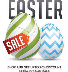 Wall Mural - easter sale poster design with printed eggs on white background.