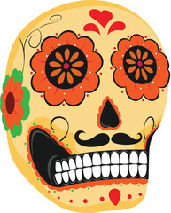 Wall Mural - Sugar skull man makeup with floral for Mexican Holiday of Dia de los muertos element.