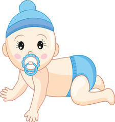 Sticker - Cute baby holding pacifier in crawling pose character element.