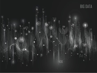 Poster - Shiny wavy structure of Hi-Tech digital wave network on black background for Big Data concept.