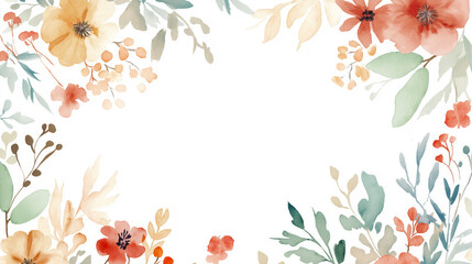 Floral frame. Rectangular watercolor floral frame on white background