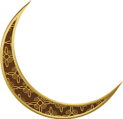 Poster - Isolated Golden and Brown Floral Crescent Moon Ornament Element in Paper Cut.