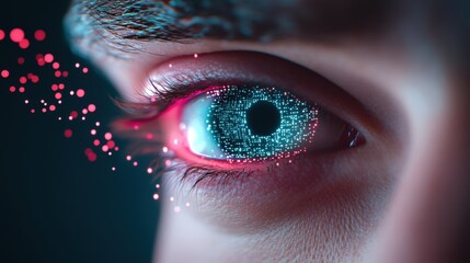 Wall Mural - a person eyes glow with digital light, their dreams bleeding into their waking reality, a surreal ta