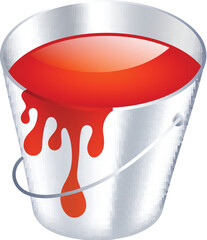 Sticker - Isolated Red Water Colour Bucket For Holi Play Flat Element.