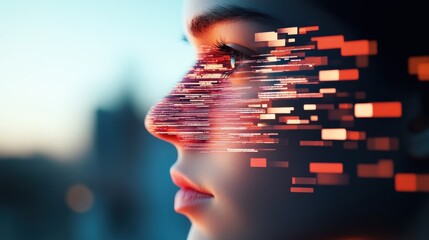 A blurred, surreal portrait of a human face, layered with fragmented code and data streams, representing the fragility of privacy in a digital world.