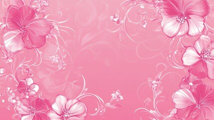 Wall Mural - A vibrant pink floral border design, with swirling vines and blossoms framing the edges, creating a cheerful and elegant look.