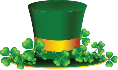 Poster - St Patrick's Day with Leprechaun hat decor shamrock leaves element vector.