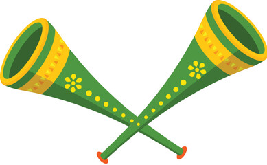 Poster - Two crossed vuvuzelas element in green and yellow color.