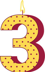 Sticker - Illuminated Candle of Three Number Element in Yellow and Red Color.