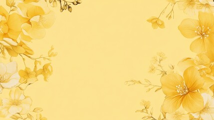 Wall Mural - A vibrant yellow floral border design featuring detailed flowers and flowing vines, creating a sunny, elegant frame.