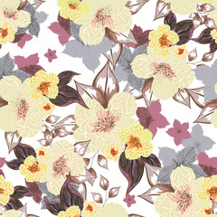 Wall Mural - Seamless floral pattern background with watercolor effect.