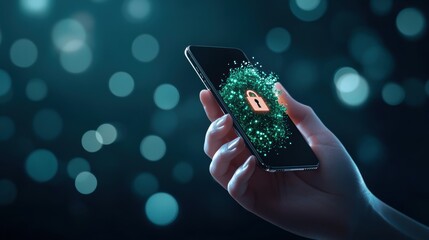 Wall Mural - A hand holding a smartphone with a lock icon on the screen, signifying secure communication through encryption.