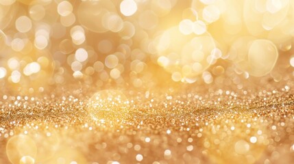 Golden bokeh lights with glitter texture. Festive and celebration design concept.