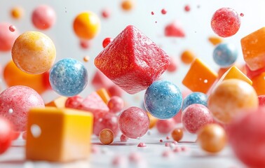Wall Mural - colorful 3d shapes floating, on a white background