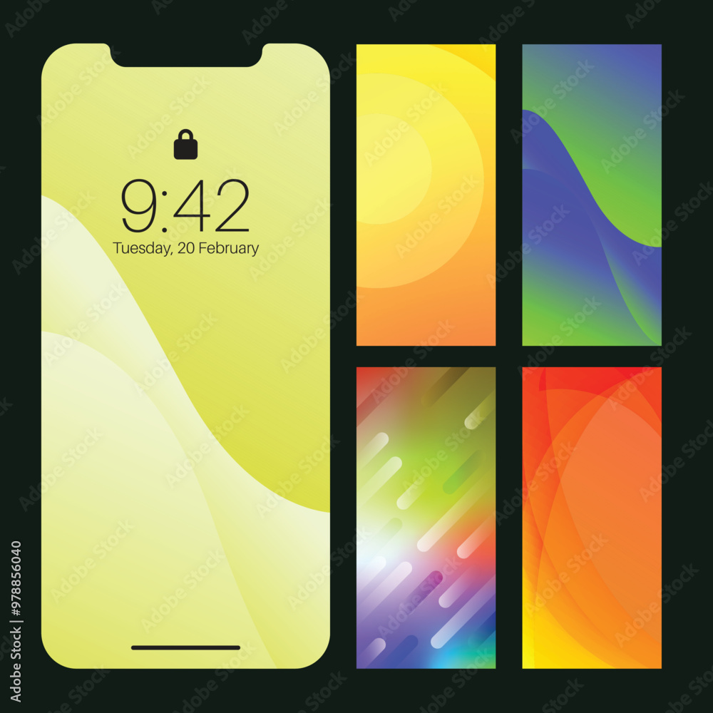 Smartphone screen lock display and abstract colorful wallpaper ...