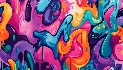 Wall Mural - A digital illustration of multicolored and vibrant graffiti art