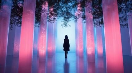 Poster - A room filled with digital projections, each depicting a different version of reality, a testament to the power of AI to manipulate perception and create illusion.