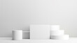 © vectorhot - Abstract 3D realistic white podiums pedestal background with natural lighting wall scene. Stage for showcase, cosmetic, advertising.