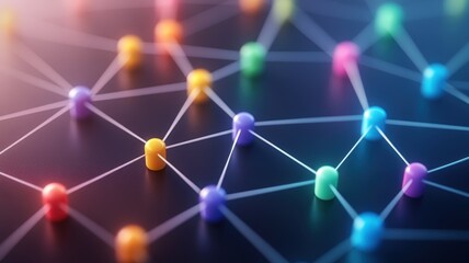 colorful network nodes connected by lines, illustrating communication, collaboration, and digital co