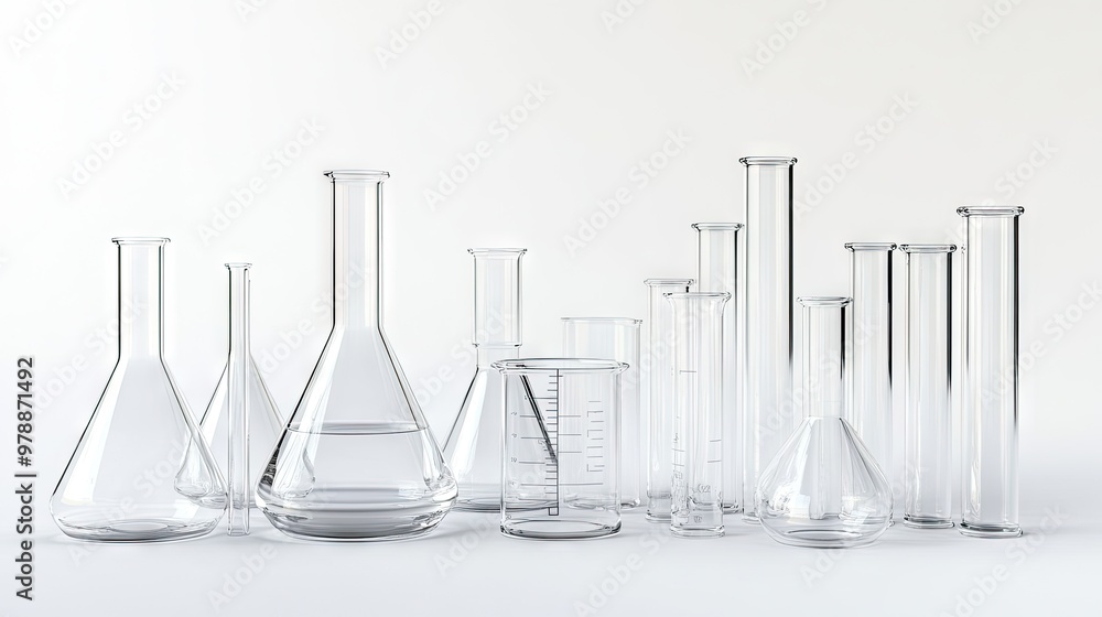 Labware Set Scientific glassware set including beakers and test tubes, isolated on ...