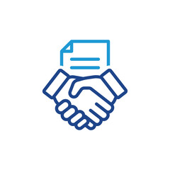 Handshake with document icon, Business contract line icon vector	