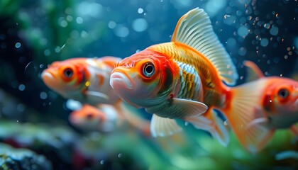 Wall Mural - Dreamy Close-Up of an Aquarium with Fancy Fish Swimming Gracefully