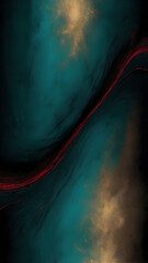 Wall Mural - A dark, black and deep turquoise, gold and red vertical gradient background with subtle glowing effects. Use as wallpaper or graphic resource	