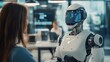 © Youttakone - A robot with AI capabilities interacting with humans in a modern tech workspace, showcasing collaboration