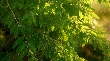 Sticker - Fresh green leaves on a Neem tree (Margosa/Azadirachta Indica) in an agricultural farm in Kutch, Gujarat, India, Asia