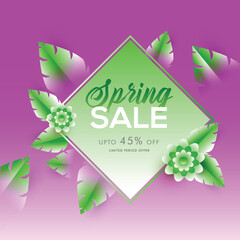 Wall Mural - paper cut style leaves decorated template design for spring limited time sale with discount offer.