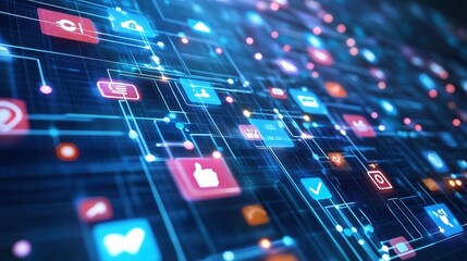 A vibrant digital interface showcasing multiple social networking platforms connected together