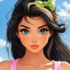 Poster - A vibrant, D cartoon portrayal of a youthful girl, infused with imaginative charm and a classic animation style.