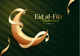 Poster - Calligraphy of Eid-Al-Fitr Mubarak with decoration of moon on striped background.