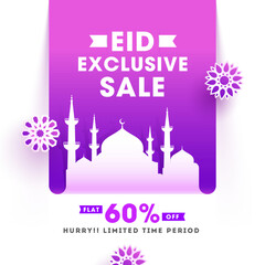 Wall Mural - Decorative banner or poster design for Eid Mubarak Super Sale with text of 